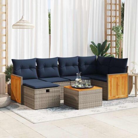 [Ensemble de salon de jardin 7 places] + [ ] + [ ] + [résine tressée grise avec coussins et rangement] (1/5)