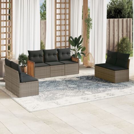Salon de Jardin Modulaire en Résine Tressée Gris - Ensemble 7 Pièces avec Coussins & Fonction Rangement - Meuble Jardin Tressé Polyrotin 5 Sièges + 2 Canapés Accoudoirs (Dimensions sur demande) (1/3)