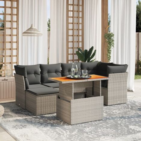 Canapé de jardin 7 pièces gris résine tressée avec table réglable et coussins lavables (1/3)