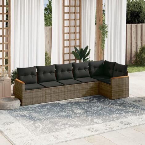 Canapé de Jardin 6 Places Modulable en Résine Tressée Gris avec Coussins et Rangement (1/3)