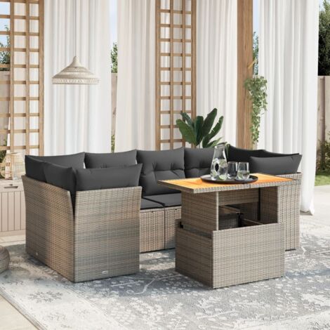 Ensemble Salon de Jardin 7 Pièces Gris Résine Tressée Modulable avec Table Réglable (1/3)
