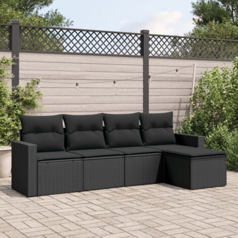 Ensemble de salon jardin 5 places en résine tressée noir avec coussins et rangement (1/3)
