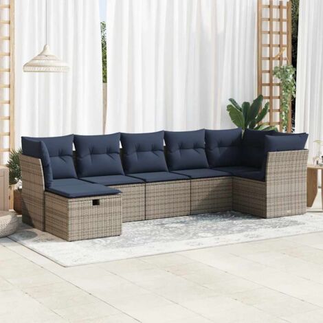 Ensemble de Salon de Jardin Gris en Résine Tressée 7pcs avec Coussins Navires et Rangement (1/5)