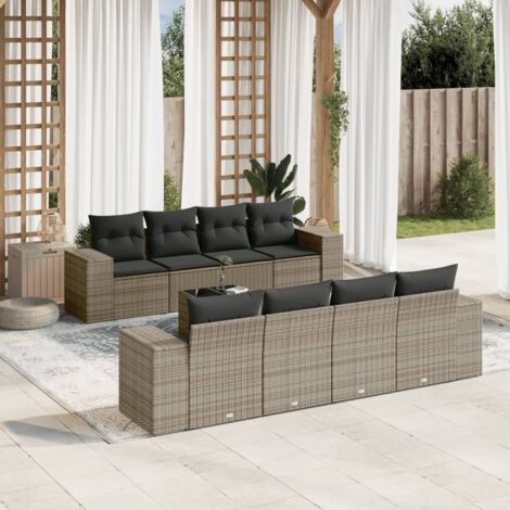 Ensemble Salon Jardin 9 Pièces Résine Tressée Gris, Table Verre Trempé et Coussins Amovibles, Design Modulaire (1/3)