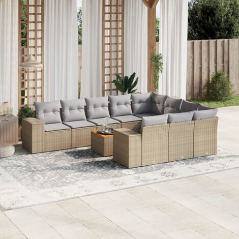 Ensemble de Jardin Modulaire 11 Pièces avec Coussins Gris et Table en Acacia Résine Tressée Beige Design Modulaire et Rangement (1/3)
