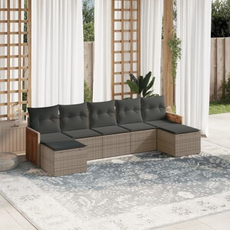 Salon de Jardin 7 Places avec Coussins en Résine Tressée Gris, Modulaire, Avec Rangement et Pieds Réglables (1/3)