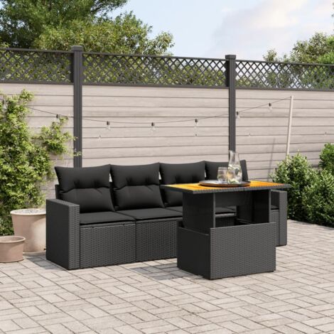 Ensemble de Jardin 5 Pièces Noir en Résine Tressée avec Coussins et Table Réglable, Salon d'Extérieur Modulaire - Acier Enduit, Housses Lavables (1/3)