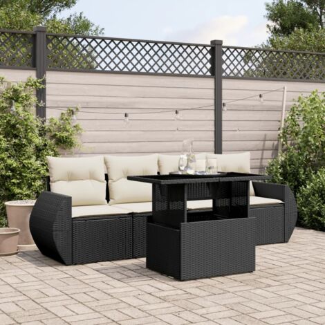 Ensemble salon de jardin 5 places noir résine tressée avec table réglable, coussins lavables et design modulaire (1/5)