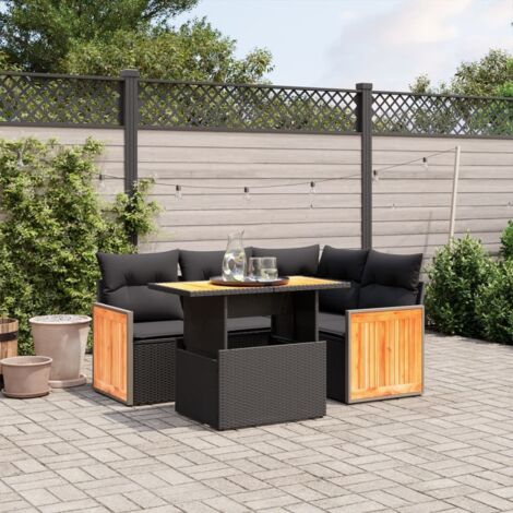 Salon de jardin 5 places en résine tressée noir avec table ajustable et coussins amovibles (1/3)