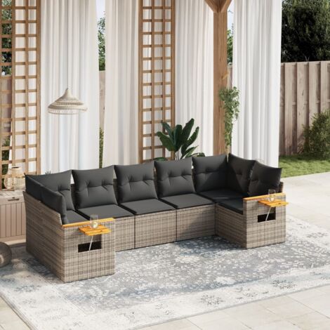 Ensemble de salon de jardin 7 places gris résine tressée modulable avec rangement et table d'appoint (1/3)