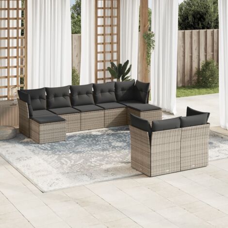 Canapé d'Extérieur Salon de Jardin 9 Pièces en Résine Tressée avec Coussins et Espace de Rangement (1/3)