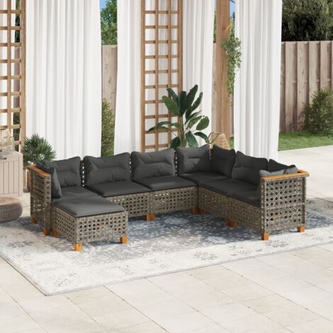 Canapé de Jardin Modulaire en Résine Tressée avec 7 Coussins Gris – Ensemble Salon d'Extérieur (1/5)