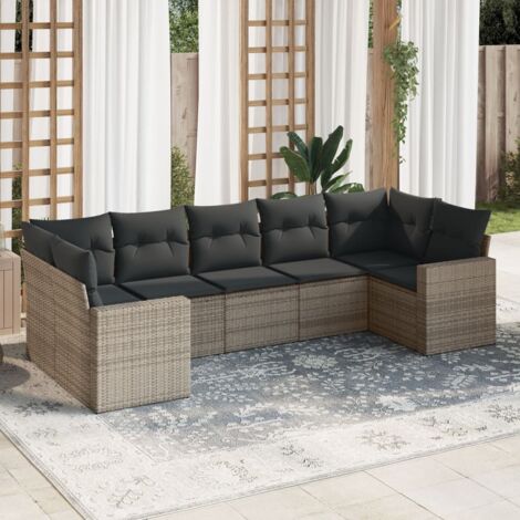 Set de Salon Jardin Modulaire 7 Places avec Coussins, Gris Résine Tressée et Acier (1/3)