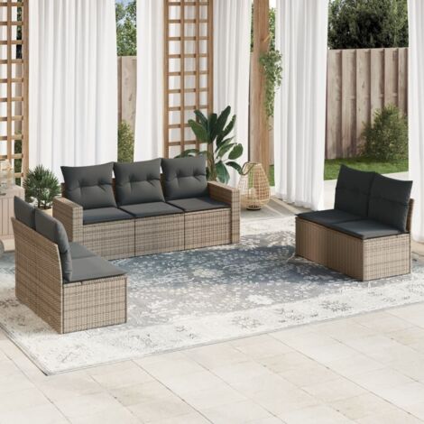 Salon de Jardin Modulaire 7 Places en Résine Tressée Gris avec Coussins Amovibles et Stockage (1/3)