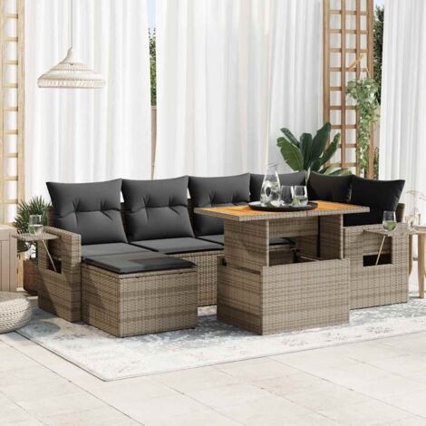 Ensemble de Jardin Modulaire avec Table Réglable 7 Pièces - Résine Tressée Gris, Sac de Rangement & Coussins Lavables (1/5)