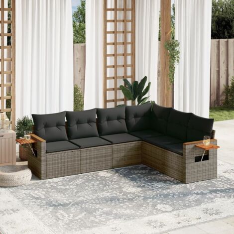 Ensemble Salon de Jardin Modulaire en Résine Tressée 6 Places avec Coussins Gris et Rangement Intégré (1/3)