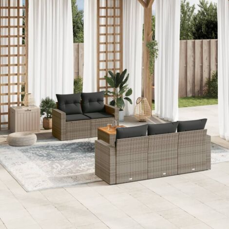 Ensemble Salon Jardin 6 Places Gris en Résine Tressée avec Table et Coussins Lavables, Conception Modulaire avec Rangement Intégré (1/5)