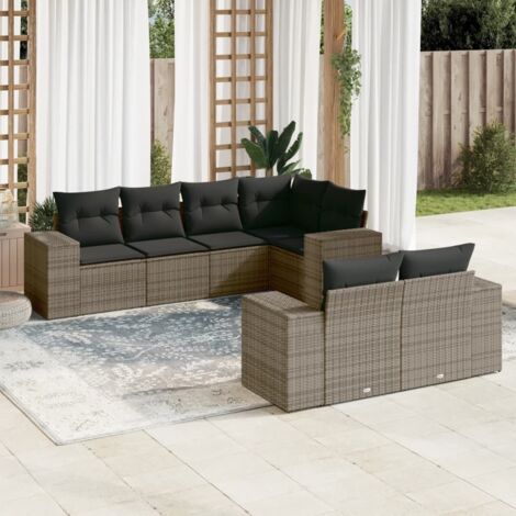 Ensemble Salon Jardin Modulaire 7 Places Gris Résine Tressée avec Coussins et Rangement Intégré (1/3)
