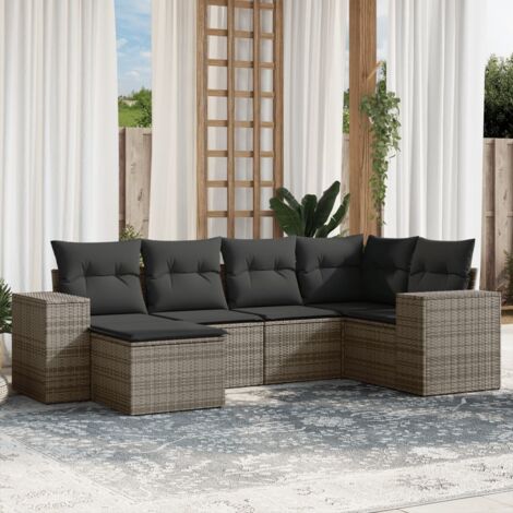 Ensemble de Jardin 6 Pièces en Résine Tressée avec Coussins Gris - Salon d'Extérieur Modulaire avec Espace de Rangement et Housse Imperméable (1/3)