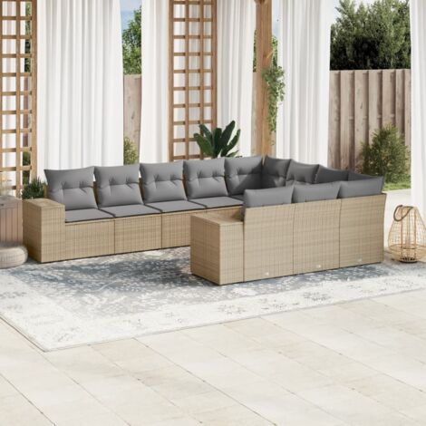 Ensemble Salon Jardin Modulaire 10 Places avec Coussins Gris Clair en Résine Tressée Beige - Canapé d'Angle et Central, Accoudoirs, Rangement Eau et Pieds Réglables (1/3)