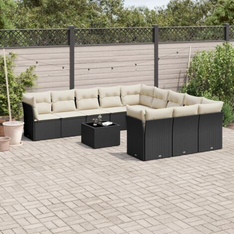 Ensemble de Salon Jardin 12 Pièces - Canapés en Résine Tressée Noire avec Coussins (1/3)