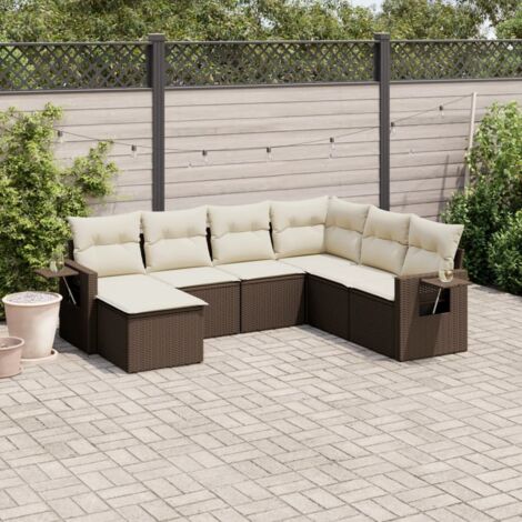 Ensemble de salon de jardin modulaire en résine tressée marron avec 7 coussins lavables et rangement intégré (1/3)