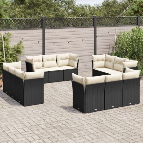 Ensemble salon de jardin 12 places en résine tressée noire avec coussins amovibles - Meuble d'extérieur pour terrasse (1/5)