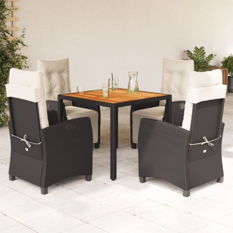 Ensemble de Jardin 5 Pièces Noir Résine Tressée avec Coussins Crème - Table 90x90 cm et Chaises Réglables (1/5)