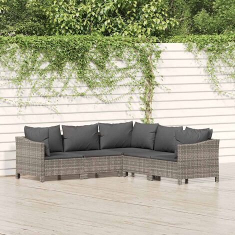 Canapé Modulable Jardin 5 Places en Résine Tressée et Acier - Ensemble Gris avec Coussins (1/5)