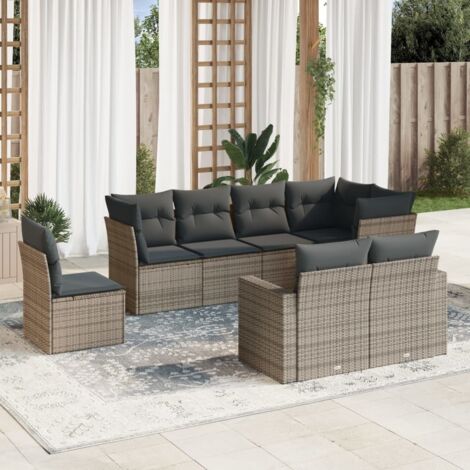 Canapé de Jardin Modulaire 8 Places en Résine Tressée Gris avec Coussins (1/3)