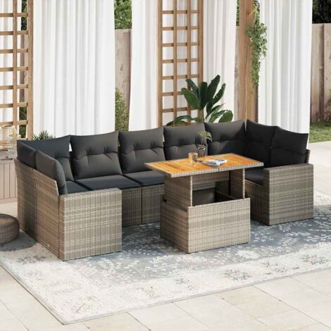Salon de Jardin Extérieur Modulaire 8 Places en Résine Tressée Gris avec Table et Coussins Lavables et Espace de Rangement Amovible (1/5)