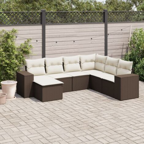 Canapé de Jardin Modulaire en Résine Tressée Marron avec 7 Coussins et Rangement (1/3)