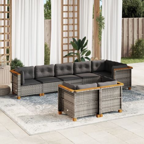 Ensemble salon de jardin 8 places en résine tressée grise avec coussins - Meubles d'extérieur modulables et confortables (1/5)