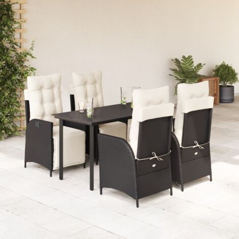 Ensemble de jardin 5 pièces en résine tressée noir avec table verre trempé 140x70cm et 4 chaises inclinables (1/5)