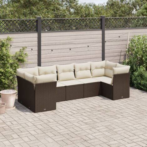 Salon de jardin modulaire en résine tressée marron 7 places avec rangement et coussins (1/3)