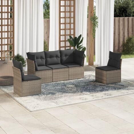 [Canapé de Jardin Modulable] [Salon de Jardin 5 Pièces] [Résine Tressée Gris] avec Coussins, Espace de Rangement (1/3)