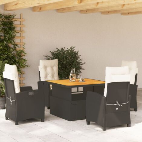 Ensemble 5 pièces de jardin noir en résine tressée avec coussins, table réglable et sièges inclinables (1/5)