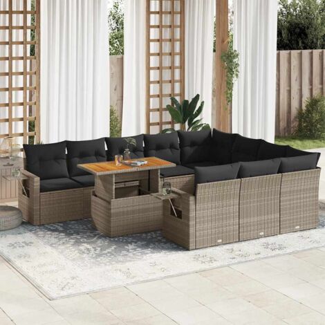 Canapé de Jardin Modulaire 11 Pièces avec Table Amovible - Set Gris en Résine Tressée Polyrotin avec Coussins Détachables et Espace de Rangement (1/5)
