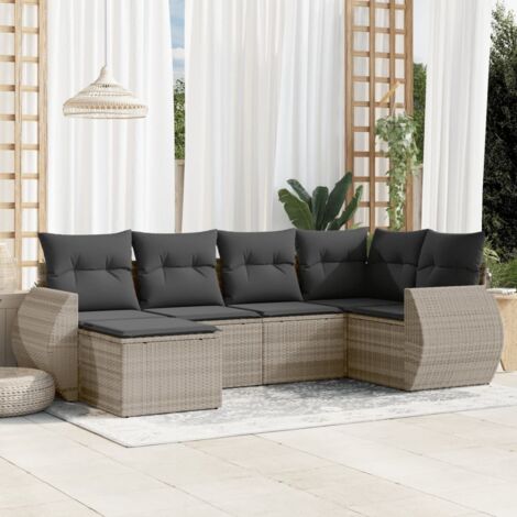 Ensemble de Salon de Jardin Modulaire 6 Pièces en Résine Tressée Gris Clair avec Coussins et Rangement Intégré (1/3)