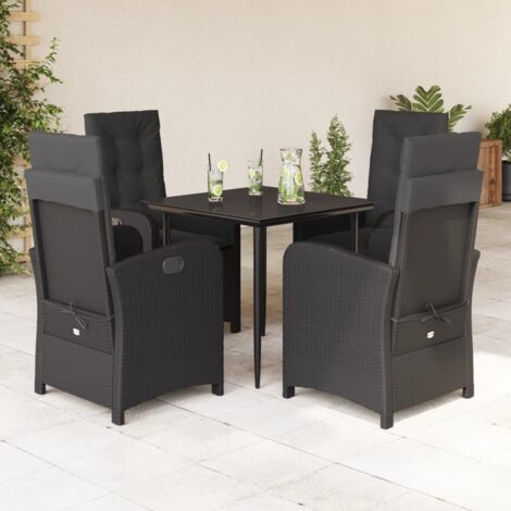 Ensemble de table et chaises de jardin 5 pièces noir résine tressée avec coussins (1/5)