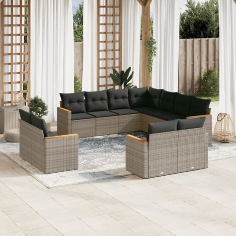 Ensemble de salon de jardin 11 pièces en résine tressée grise avec coussins - Sièges modulaires et housses amovibles (1/5)