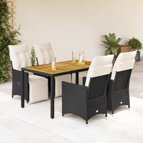 Ensemble de Jardin 5 Pièces Noir Résine Tressée avec Table et Chaises Inclinables Coussins Crème (1/5)