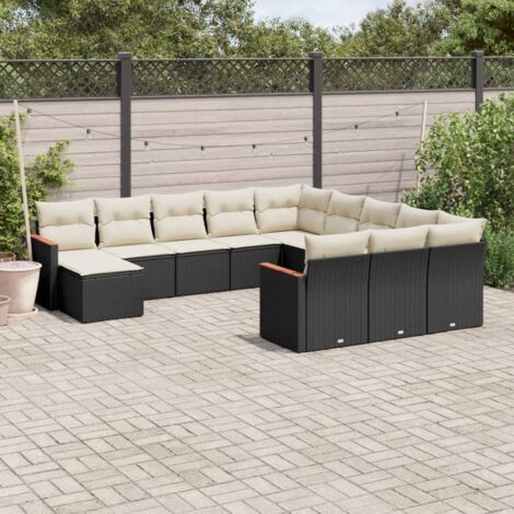 Ensemble Salon Jardin Modulaire 12 Places Noir Résine Tressée avec Coussins et Stockage Intégré (1/3)