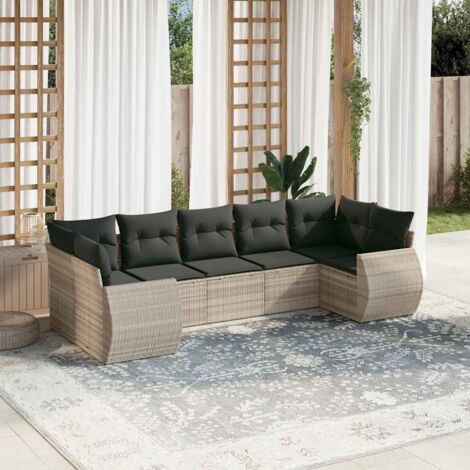 Ensemble de Salon Jardin Modulaire 7 Places en Résine Tressée Gris, Canapés avec Coussins Amovibles Lavables (1/5)