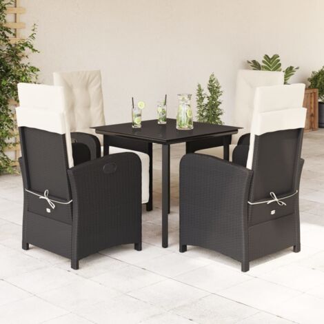 Ensemble de Jardin à Manger 5 Places avec Coussins - Rotin Synthétique Résine Noir - Table Verre et Chaises Longues Réglables - Meuble Extérieur Salle à Manger Terrasse (1/5)