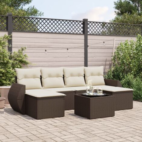 Salon de Jardin 7 Pièces Marron Résine Tressée avec Coussins et Table - Meuble d'extérieur, design modulaire, fonctions rangement, résistant aux intempéries (1/3)
