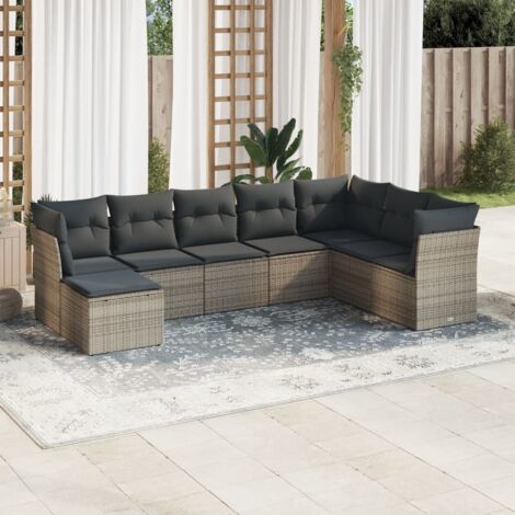 Ensemble Salon de Jardin Modulaire 8 Places en Résine Tressée Gris avec Coussins Amovibles - Canapé d'Extérieur 7 Sièges + Tabouret (1/3)