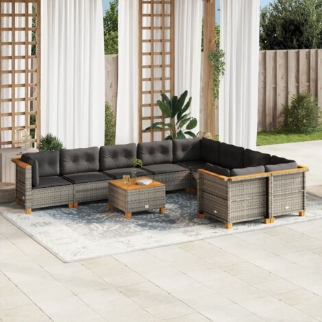 Ensemble de salon de jardin en résine tressée gris avec coussins, table et 10 sièges modulables - Acacia (1/5)