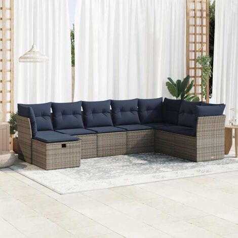 Ensemble de Jardin 8 Places en Résine Tressée Gris avec Coussins Lavables et Sièges de Rangement - Salon d'Extérieur Modulable (1/5)