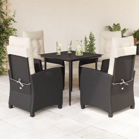 Ensemble de Jardin 5 Pièces Noir en Résine Tressée avec Table en Verre Trempé et 4 Chaises à Dossier Réglable (1/5)